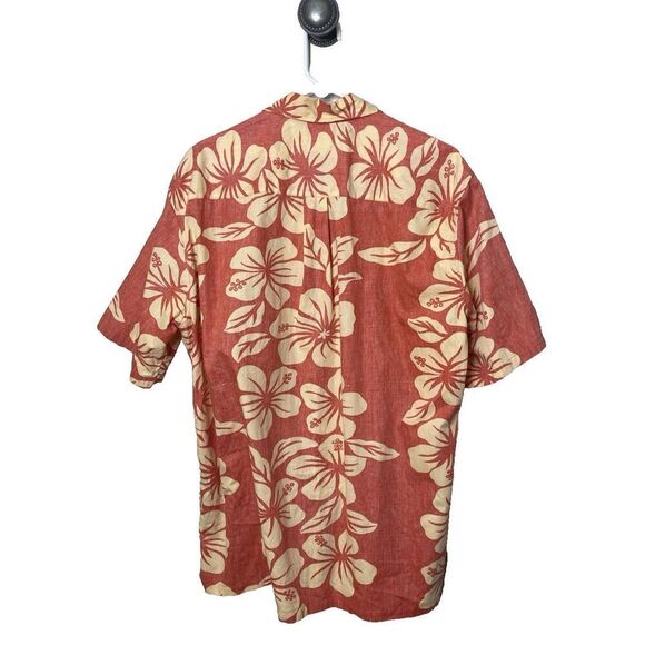 Cooke Street L Hawaiian Honolulu 100% Cotton Mens Tropical Orange Floral Shirt - Picture 2 of 7